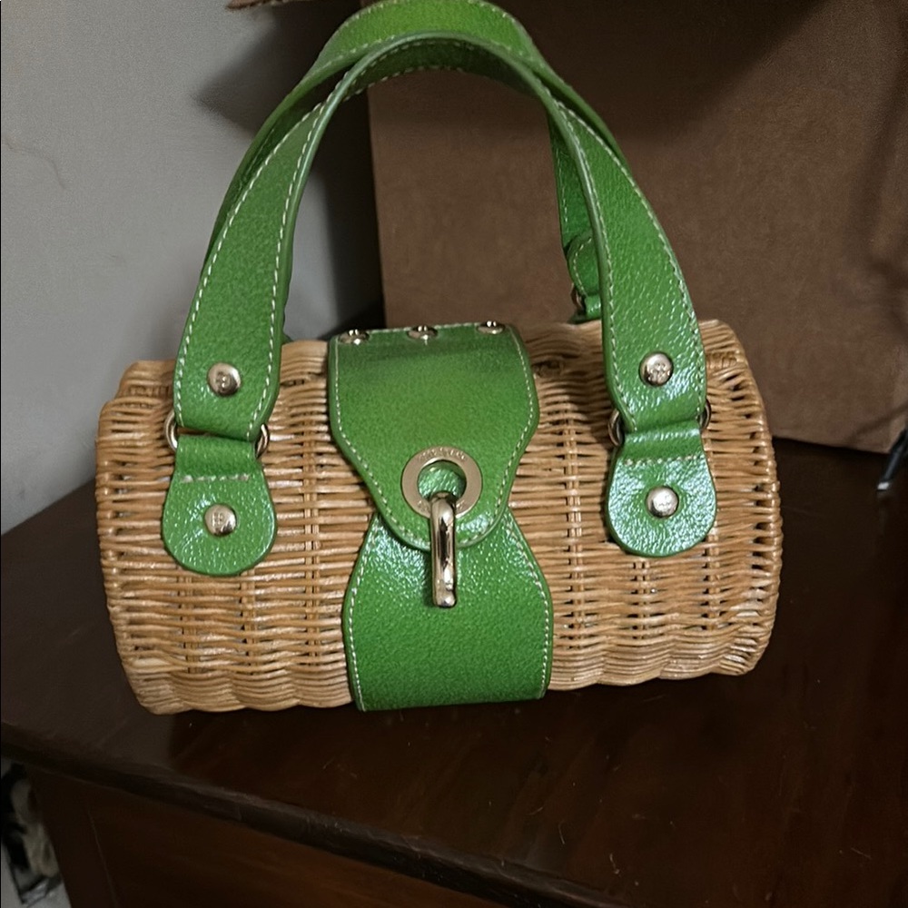 Green and Tan Woven Handbag